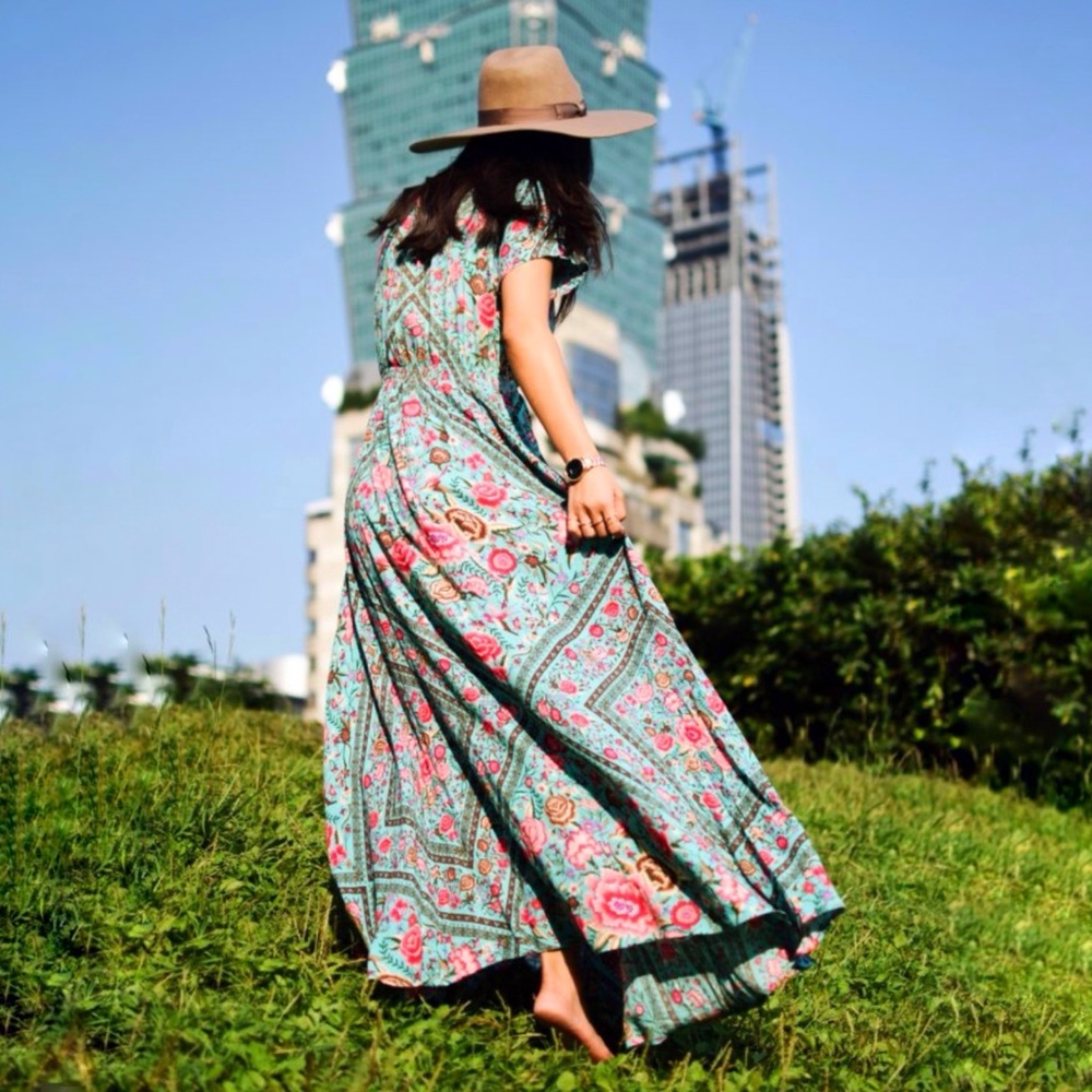 SPELL AND THE GYPSEY PINK TURQUOISE FLORAL PRINT BUTTON UP BABUSHKA GOWN DRESS - Picture 5 of 13